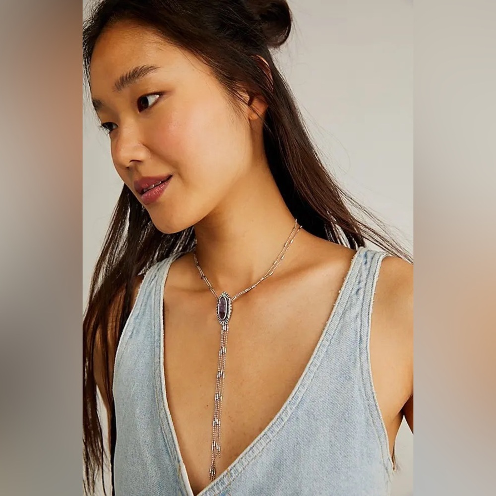 New🌟Free People-Honky Tonkin' Bolo-Russian Amethyst Silver